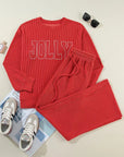 JOLLY Round Neck Long Sleeve Top and Pants Lounge Set