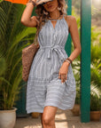 Dark Slate Gray Striped Tie Waist Dress