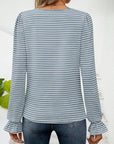 Striped Square Neck Flounce Sleeve Top