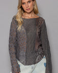 Dark Gray POL Exposed Seam Long Sleeve Lace Knit Top Sentient Beauty Fashions Apaparel & Accessories