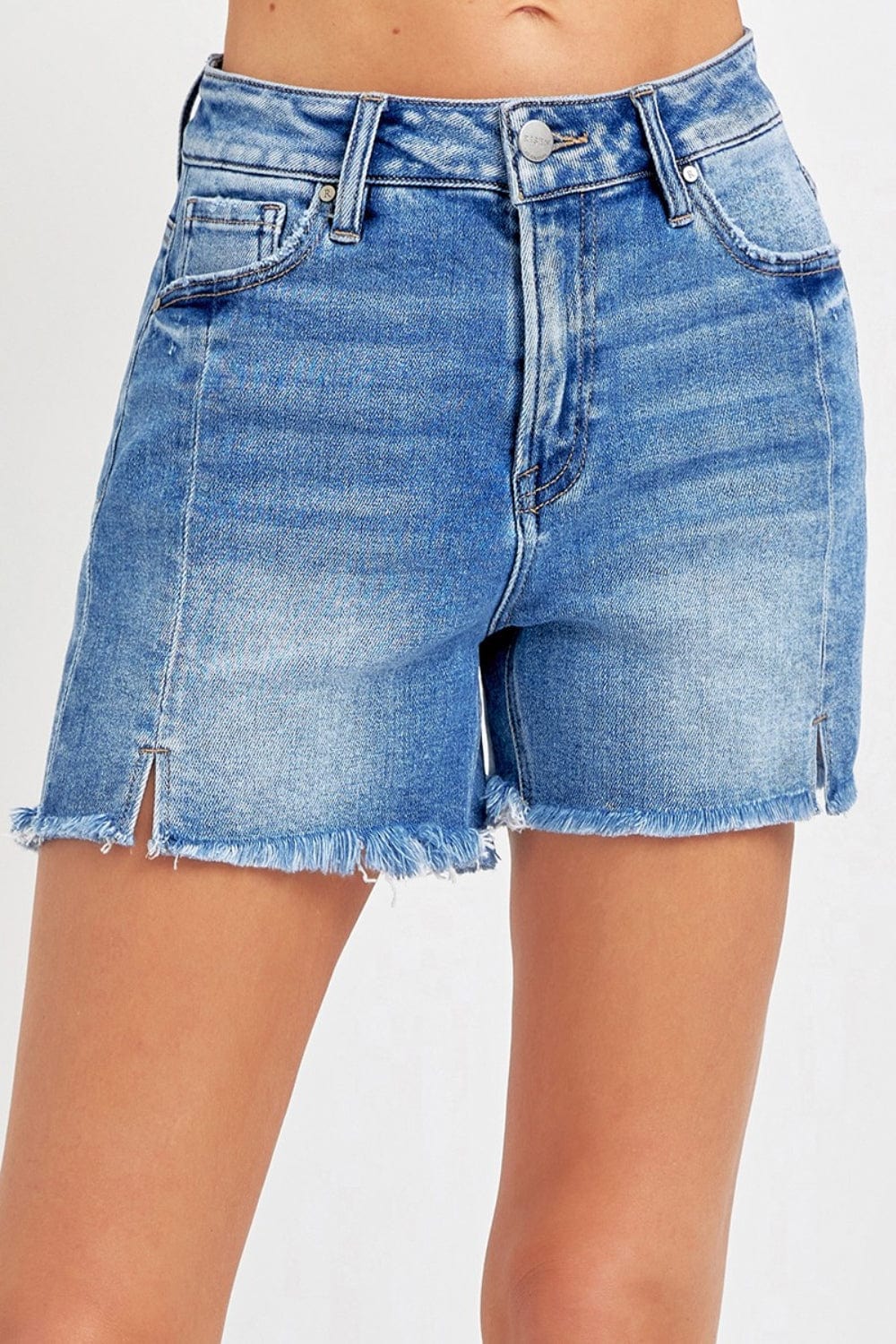 Gray RISEN Front Slit Raw Hem Denim Shorts