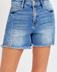 Gray RISEN Front Slit Raw Hem Denim Shorts