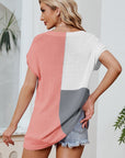 Color Block V-Neck Short Sleeve Knit Top