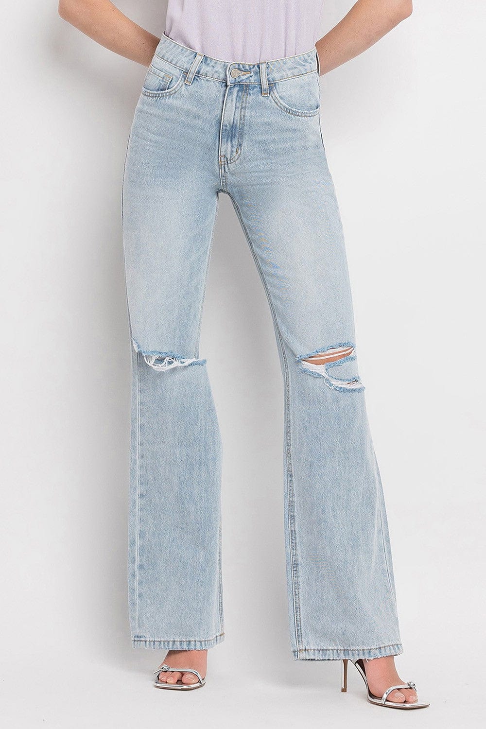 Light Gray Vervet by Flying Monkey 90'S Vintage Super High Rise Flare Jeans