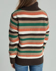 Contrast Stripes Turtleneck Long Sleeve Sweater