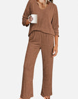 V-Neck Long Sleeve Top and Pants Set