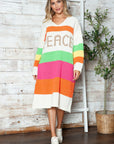 Color Block V-Neck Long Sleeve Sweater Dress