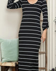 Slit Striped Scoop Neck Long Sleeve Midi Tee Dress