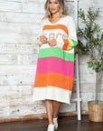 Color Block V-Neck Long Sleeve Sweater Dress