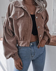 Lantern Sleeve Cropped Corduroy Jacket