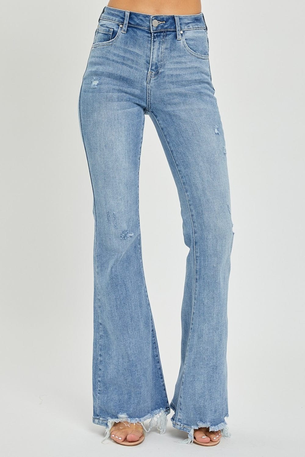 Light Gray Risen Full Size High Rise Frayed Hem Flare Jeans