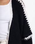 Double Take Contrast Open Front Dropped Shoulder Cardigan