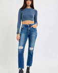 RISEN Full Size High Rise Distressed Crop Straight Jeans