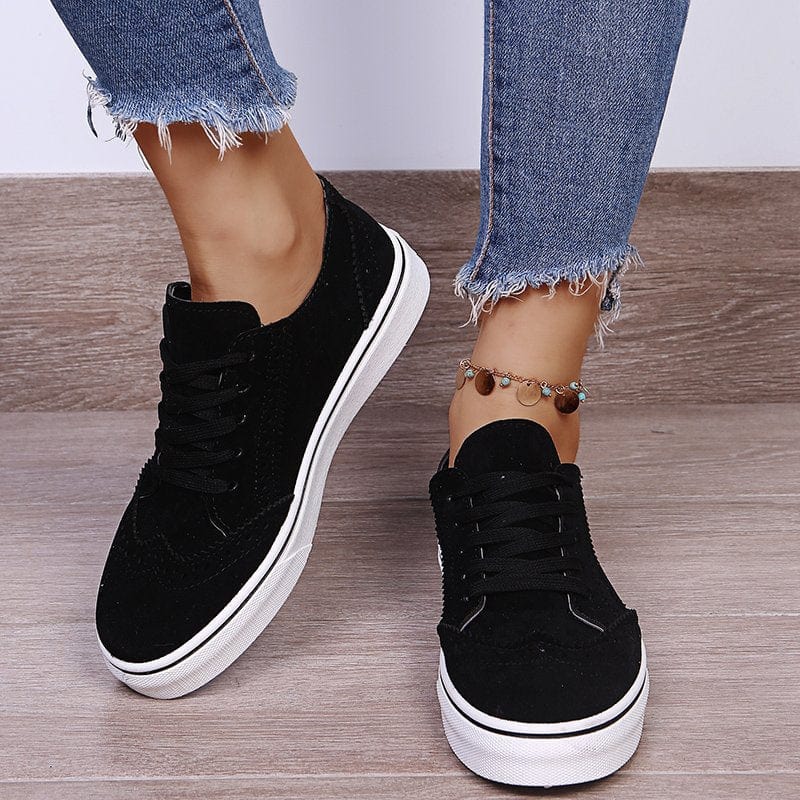 Dark Gray Suede Lace-Up Flat Sneakers