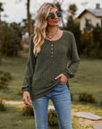 Round Neck Button-Down Long Sleeve Tee