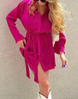 Tan Tied Button Up Long Sleeve Dress