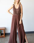 Light Gray First Love Tie Back Sleeveless Slit Wide Leg Jumpsuit