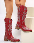 PU Leather Embroidered Geometric Point Toe Boots