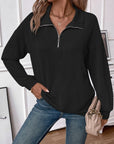 Double Take Striped Half Zip Long Sleeve T-Shirt