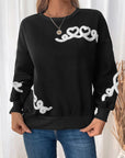 Perfee Heart Round Neck Long Sleeve Sweater