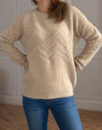 Pearl Trim Round Neck Raglan Sleeve Sweater