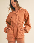 Mable Snap Down Long Sleeve Hooded Romper