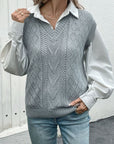 Perfee Openwork V-Neck Sweater Vest