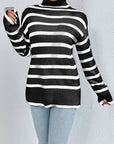 Striped Turtleneck Drop Shoulder Sweater