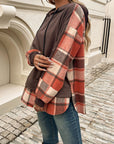 Devine Drawstring Plaid Long Sleeve Hoodie