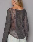 Light Slate Gray POL Exposed Seam Long Sleeve Lace Knit Top Sentient Beauty Fashions Apaparel & Accessories