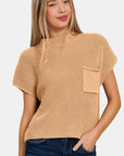 Dark Slate Gray Zenana Mock Neck Short Sleeve Cropped Sweater Sentient Beauty Fashions Apaparel & Accessories