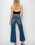 Risen Full Size High Rise Patch Detailed Wide Leg Crop Jeans