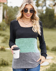 Color Block Square Neck Long Sleeve T-Shirt