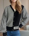 Striped Button Down Long Sleeve Cardigan