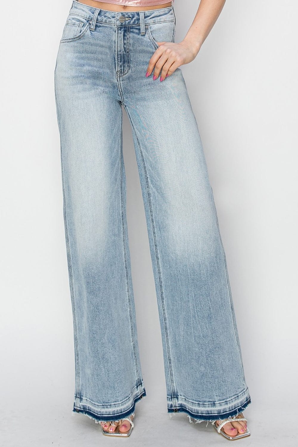 Light Gray Risen Full Size High Rise Wide Leg Jeans