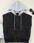 Drawstring Zip Up Hooded Vest Coat