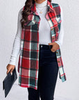 Honey Plus Size Pocketed Plaid Button Up Vest Coat