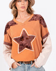 Antique White SAGE + FIG Star Patch Long Sleeve Color Block T-Shirt