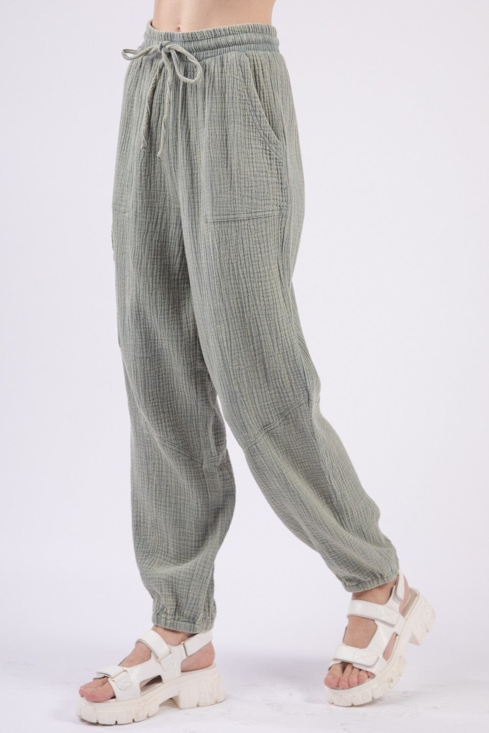 Lavender VERY J Washed Woven Crinkle Gauze Drawstring Pants