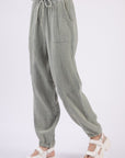 Lavender VERY J Washed Woven Crinkle Gauze Drawstring Pants