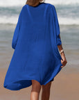Midnight Blue Cutout V-Neck Three-Quarter Sleeve Cover Up Sentient Beauty Fashions Apparel & Accessories