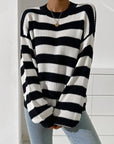 Honey Striped Round Neck Long Sleeve Sweater