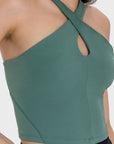 Dim Gray Crisscross Grecian Neck Active Cami Sentient Beauty Fashions Apparel & Accessories