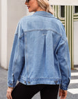 Dark Gray Pocketed Button Up Denim Jacket