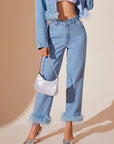 Plush Hem High Rise Straight Jeans