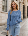 Round Neck Dropped Shoulder Long Sleeve Sweater