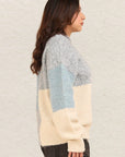 VERY J Color Block Mock Neck Drop Shoulder Sweater