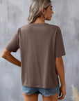 Dark Gray Embroidered Notched Short Sleeve T-Shirt