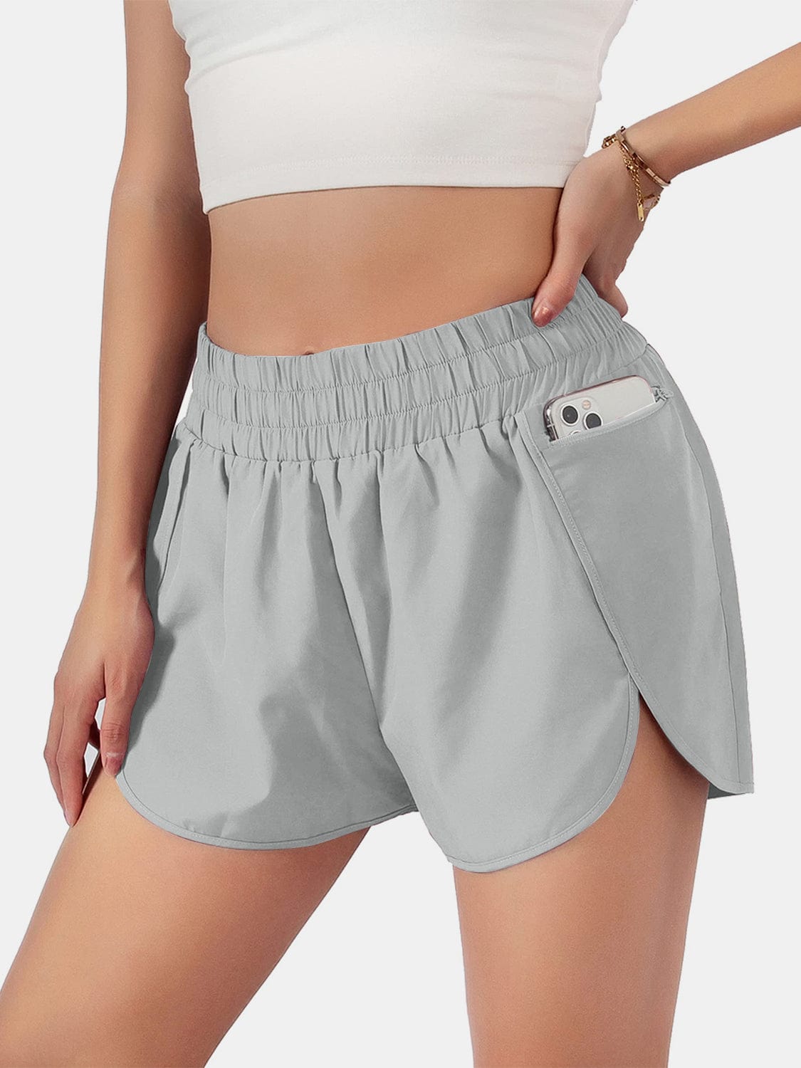 Gray Elastic Waist Active Shorts