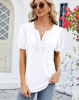 Frill Notched Short Sleeve Blouse